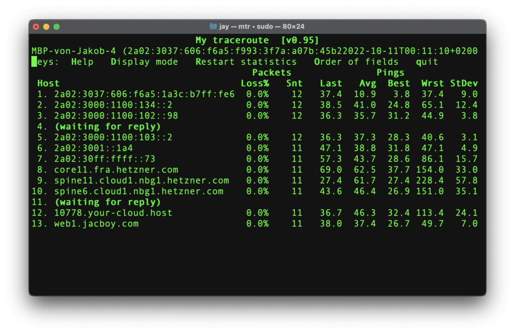 mtr auf einem macOS-Terminal